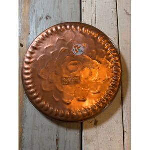 Vintage Gregorian Solid Copper Floral Hammered Tray 10" Made in USA Scalloped